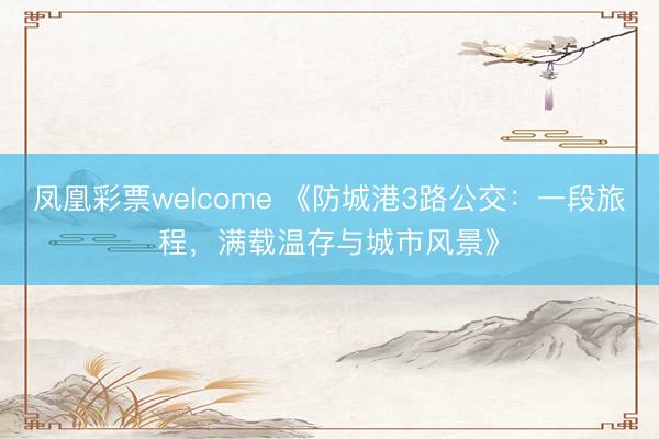 凤凰彩票welcome 《防城港3路公交：一段旅程，满载温存与城市风景》