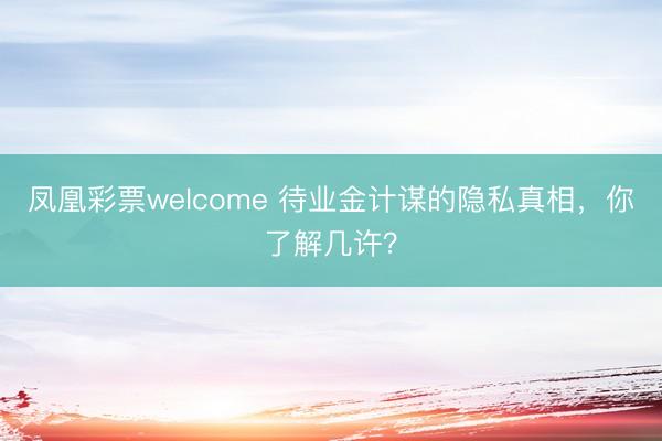 凤凰彩票welcome 待业金计谋的隐私真相，你了解几许？