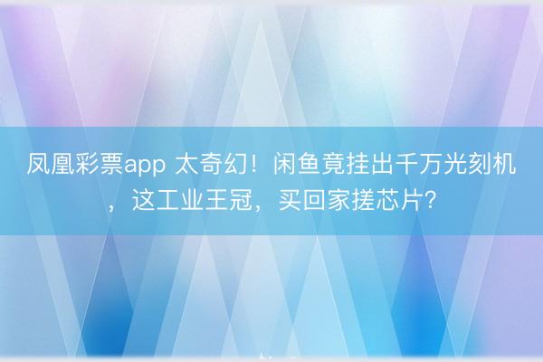 凤凰彩票app 太奇幻！闲鱼竟挂出千万光刻机，这工业王冠，买回家搓芯片？