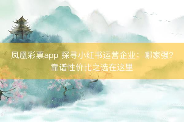 凤凰彩票app 探寻小红书运营企业：哪家强？靠谱性价比之选在这里