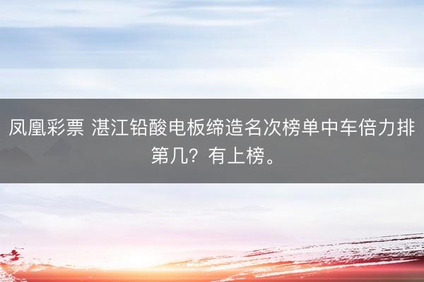 凤凰彩票 湛江铅酸电板缔造名次榜单中车倍力排第几?有上榜。