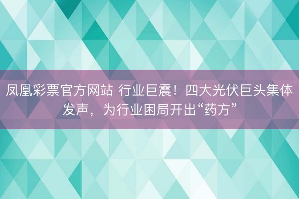 凤凰彩票官方网站 行业巨震!四大光伏巨头集体发声,为行业困局开出“药方”