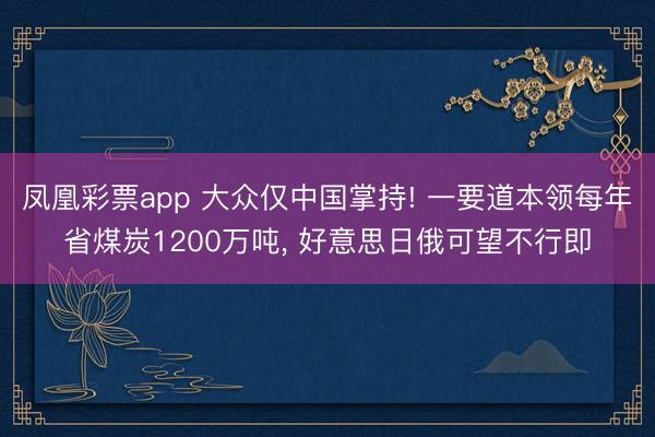 凤凰彩票app 大众仅中国掌持! 一要道本领每年省煤炭1200万吨， 好意思日俄可望不行即