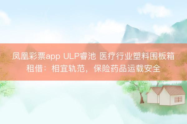 凤凰彩票app ULP睿池 医疗行业塑料围板箱租借：相宜轨范，保险药品运载安全