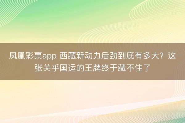 凤凰彩票app 西藏新动力后劲到底有多大？这张关乎国运的王牌终于藏不住了