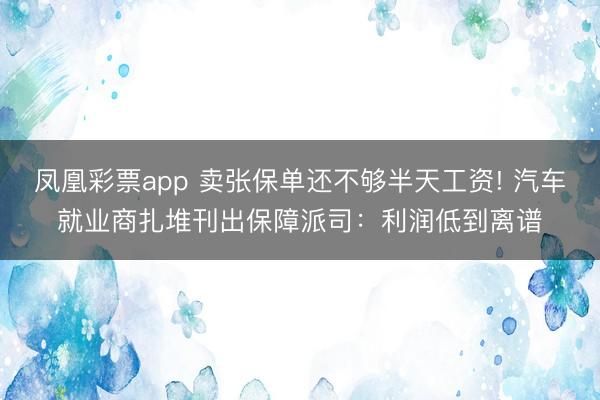 凤凰彩票app 卖张保单还不够半天工资! 汽车就业商扎堆刊出保障派司：利润低到离谱