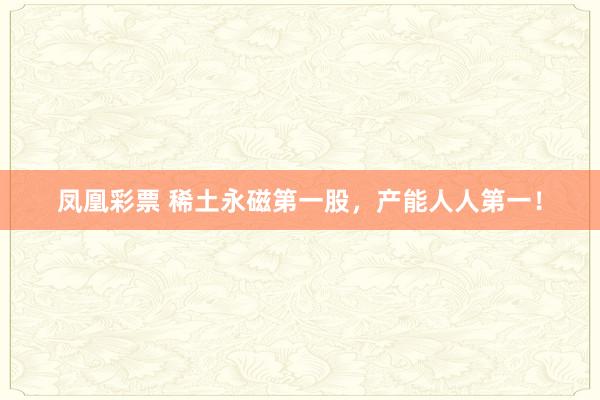 凤凰彩票 稀土永磁第一股，产能人人第一！
