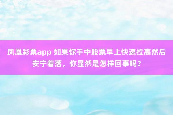凤凰彩票app 如果你手中股票早上快速拉高然后安宁着落，你显然是怎样回事吗？