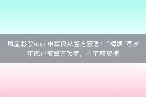 凤凰彩票app 申军良从警方获悉：“梅姨”客岁年底已被警方锁定，春节前被捕