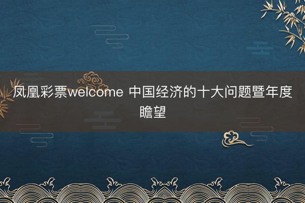 凤凰彩票welcome 中国经济的十大问题暨年度瞻望