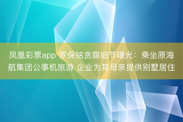 凤凰彩票app 罗保铭贪腐细节曝光：乘坐原海航集团公事机旅游 企业为其母亲提供别墅居住