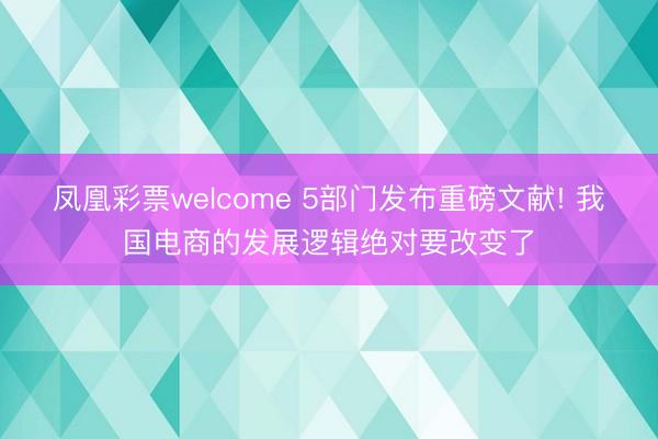 凤凰彩票welcome 5部门发布重磅文献! 我国电商的发展逻辑绝对要改变了