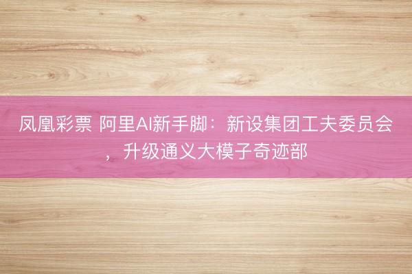 凤凰彩票 阿里AI新手脚：新设集团工夫委员会，升级通义大模子奇迹部