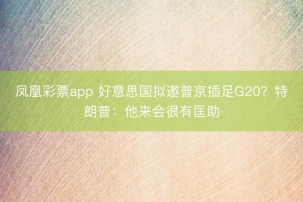 凤凰彩票app 好意思国拟邀普京插足G20？特朗普：他来会很有匡助