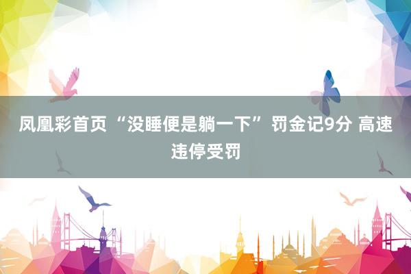 凤凰彩首页 “没睡便是躺一下” 罚金记9分 高速违停受罚
