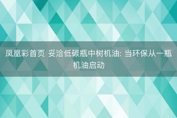 凤凰彩首页 妥洽低碳瓶中树机油: 当环保从一瓶机油启动