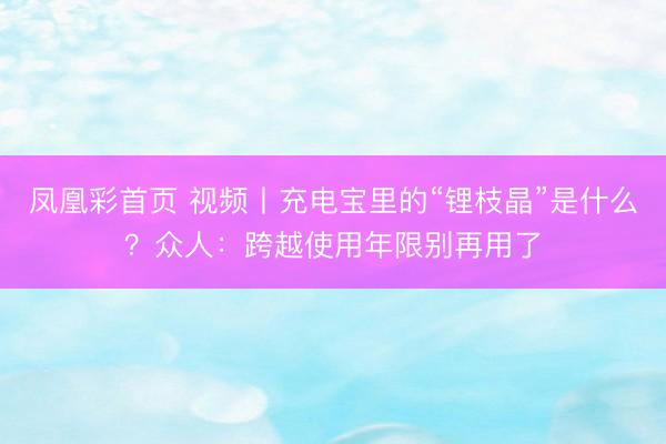 凤凰彩首页 视频丨充电宝里的“锂枝晶”是什么？众人：跨越使用年限别再用了