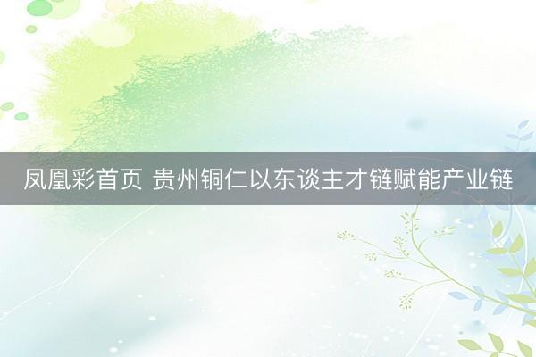 凤凰彩首页 贵州铜仁以东谈主才链赋能产业链