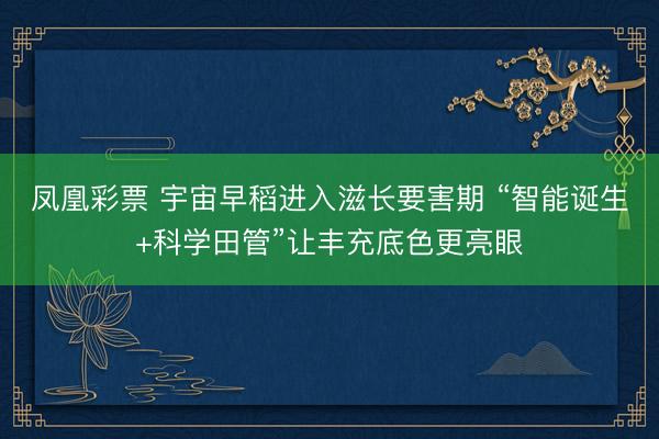 凤凰彩票 宇宙早稻进入滋长要害期 “智能诞生+科学田管”让丰充底色更亮眼
