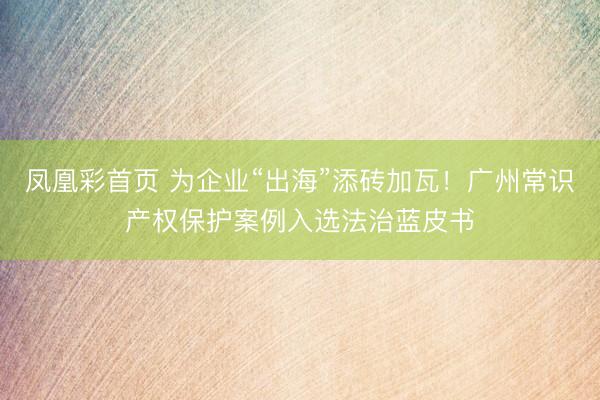 凤凰彩首页 为企业“出海”添砖加瓦！广州常识产权保护案例入选法治蓝皮书