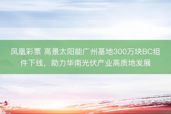凤凰彩票 高景太阳能广州基地300万块BC组件下线，助力华南光伏产业高质地发展